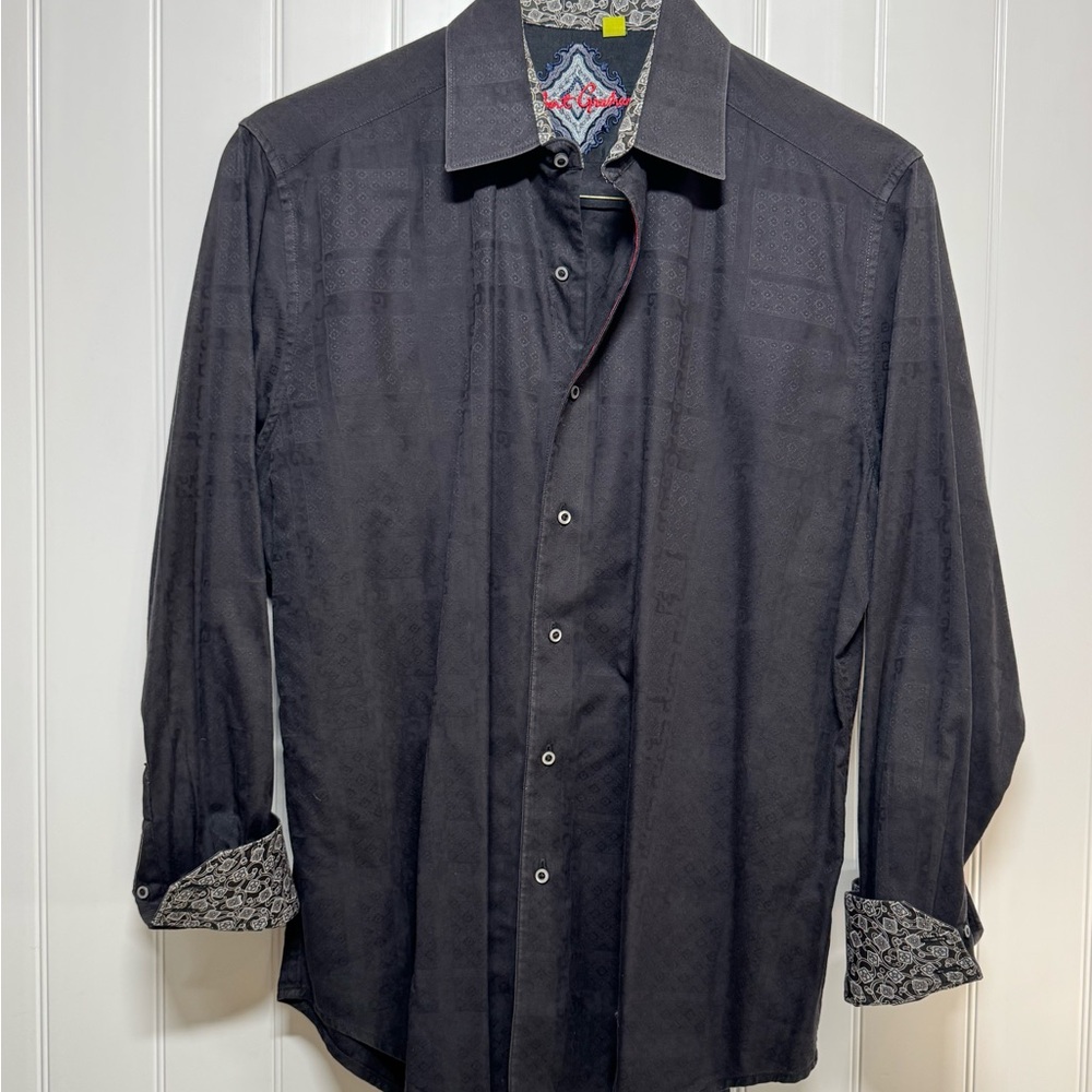 Robert Graham Black Patterned Button Down Shirt M… - image 1